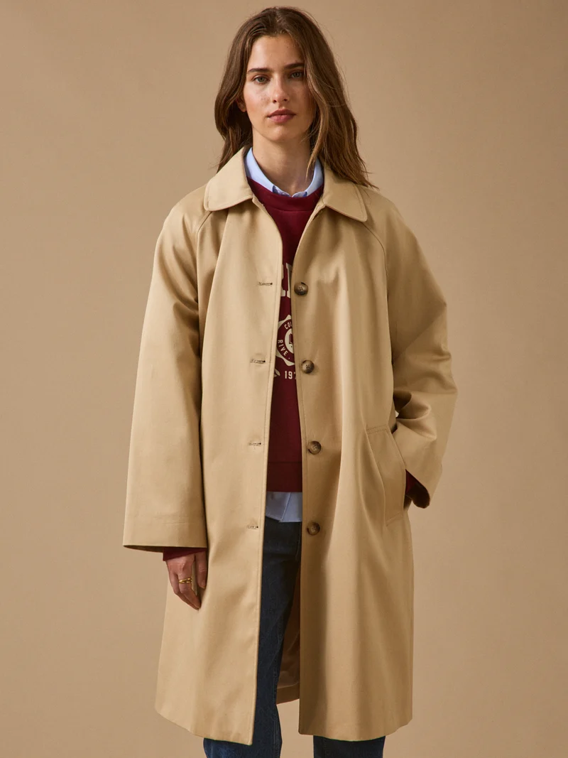 Langer Damen-Trenchcoat aus Bio-Baumwolle