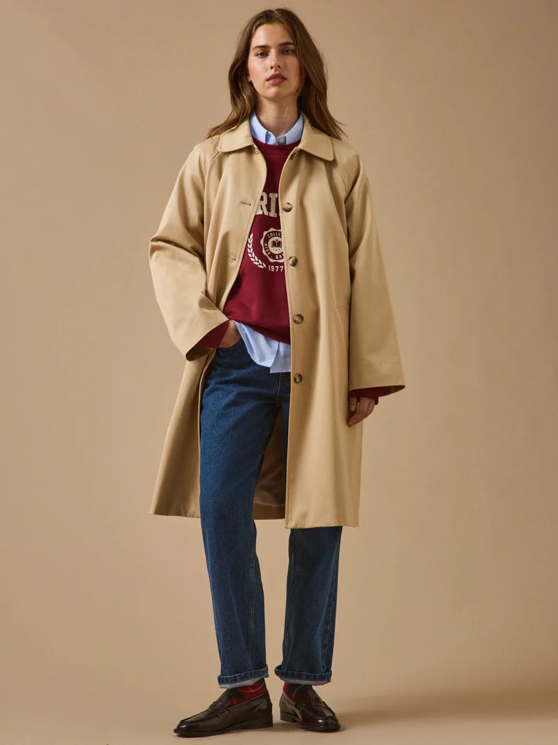 Langer Damen-Trenchcoat aus Bio-Baumwolle