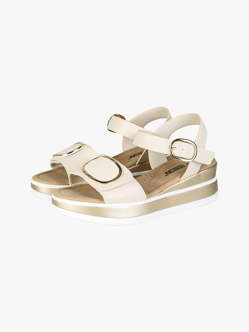 Sandali donna con fascia a strappo e zeppa - panna