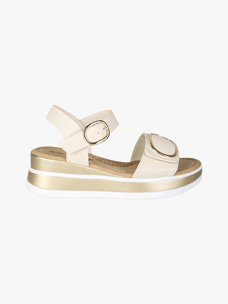 Sandali donna con fascia a strappo e zeppa - panna