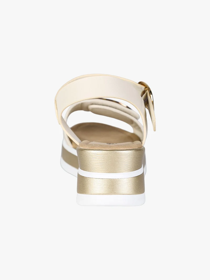 Sandali donna con fascia a strappo e zeppa - panna
