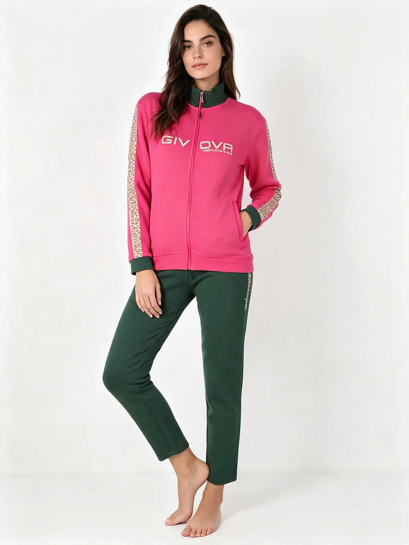 Completo tuta donna felpata 2 pezzi full zip - fucsia