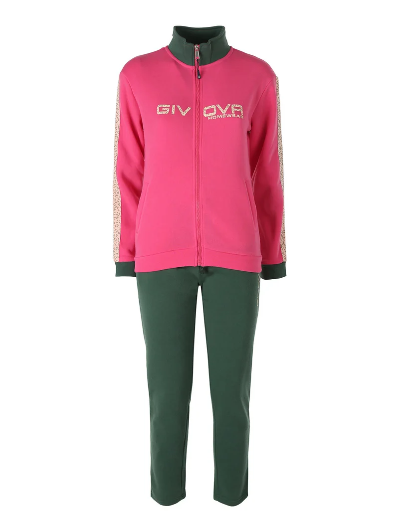 Completo tuta donna felpata 2 pezzi full zip - fucsia