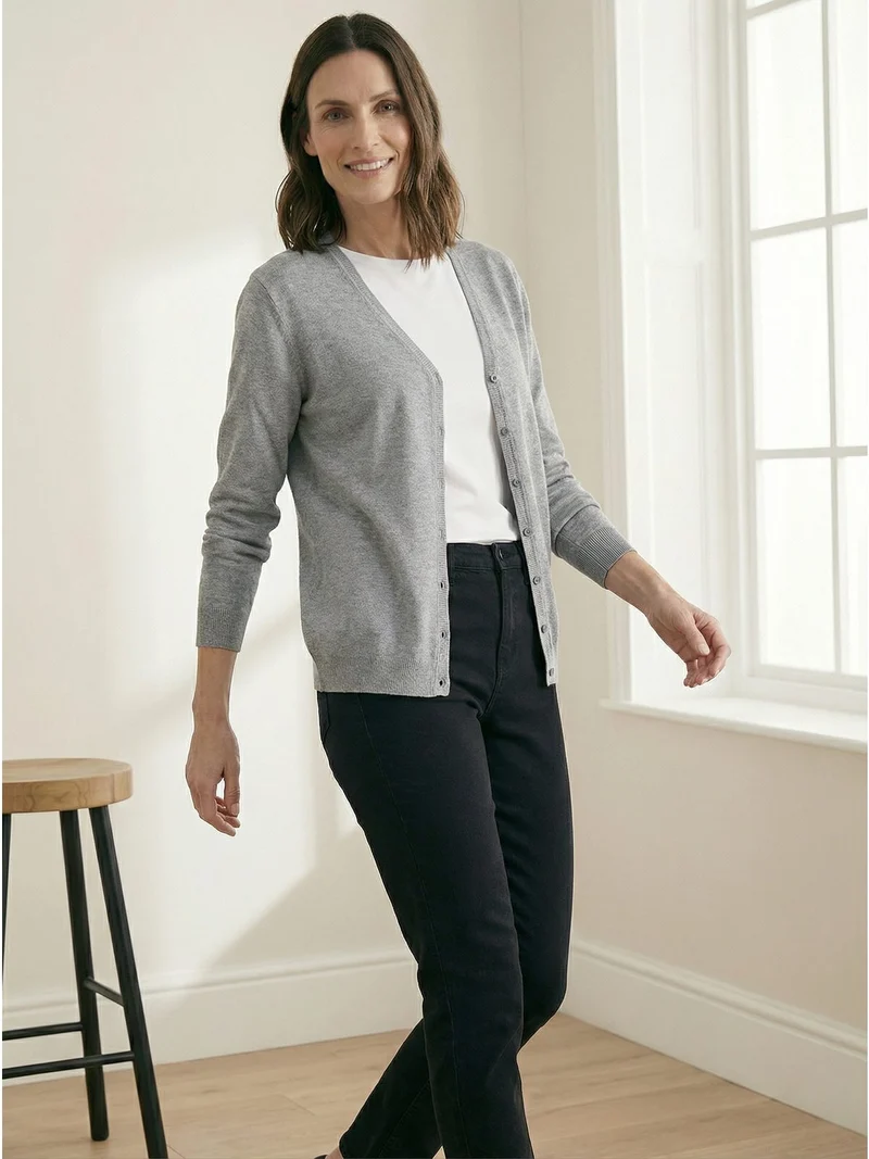 Cardigan donna in maglia con bottoni - grigio
