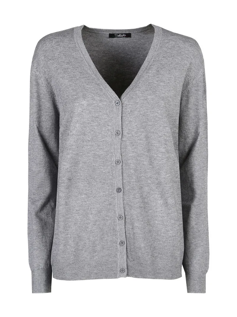 Cardigan donna in maglia con bottoni - grigio