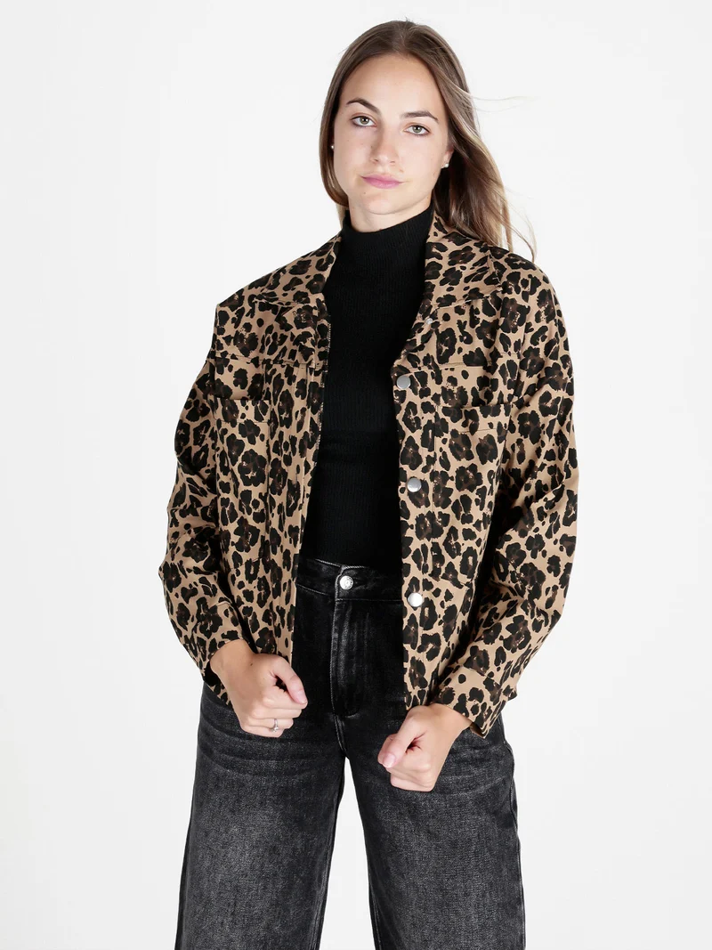 Giacca camicia donna oversize maculata - cammello