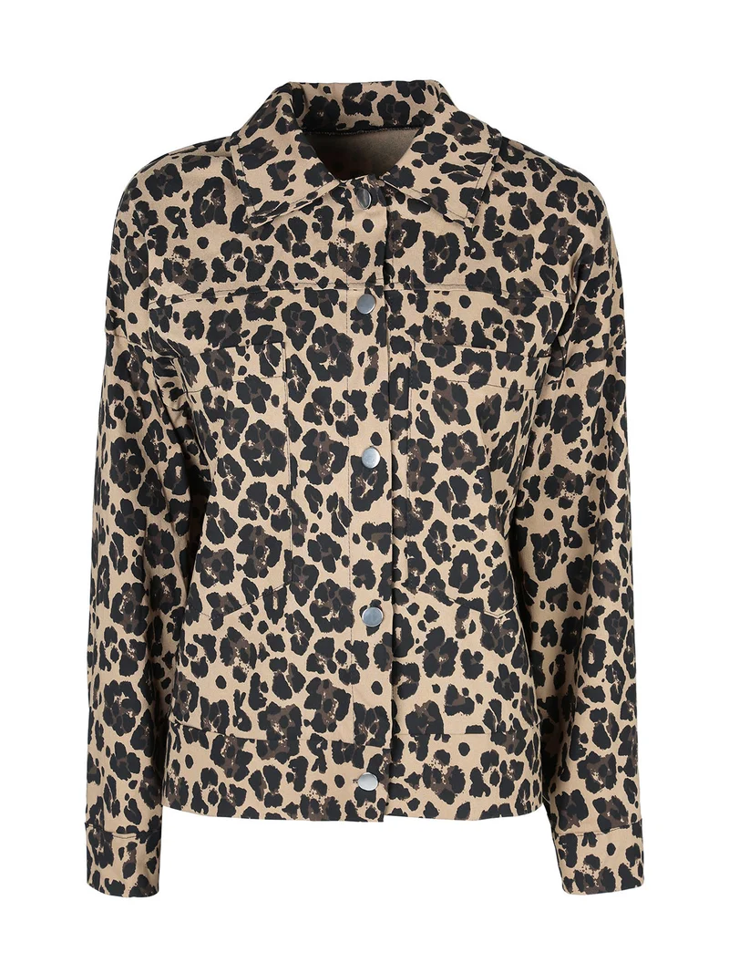 Giacca camicia donna oversize maculata - cammello