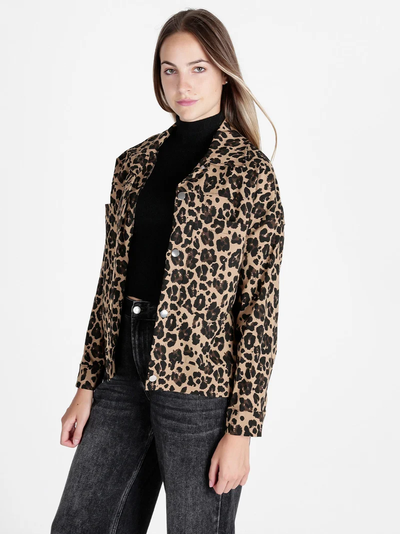 Giacca camicia donna oversize maculata - cammello