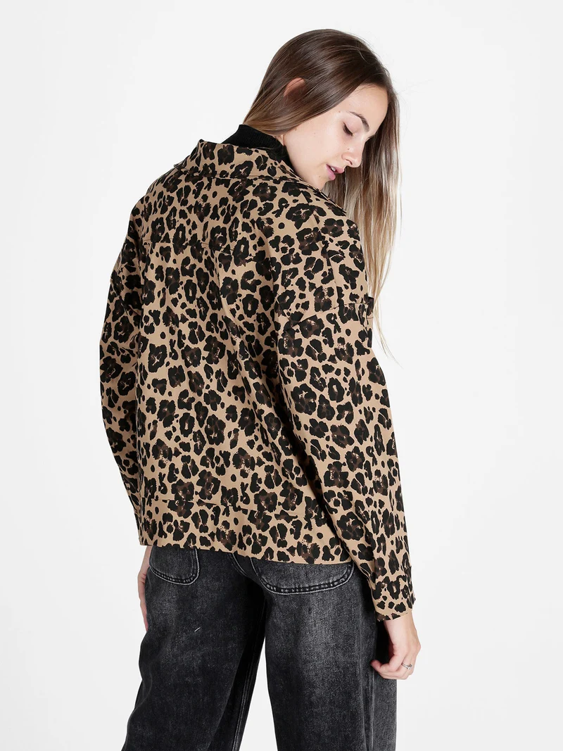 Giacca camicia donna oversize maculata - cammello