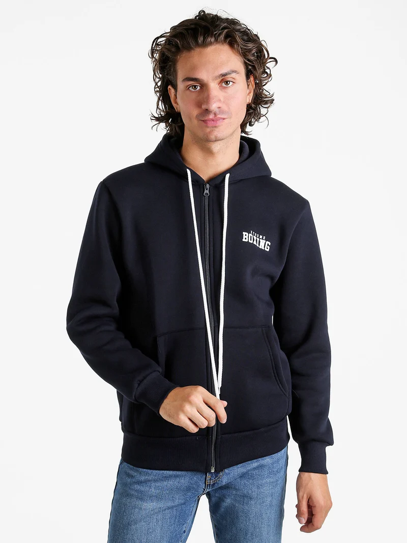 Felpa da uomo con cappuccio e zip - blu scuro