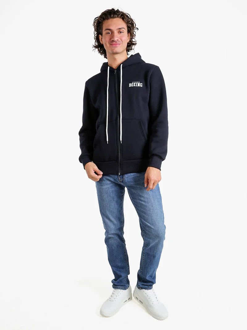Felpa da uomo con cappuccio e zip - blu scuro