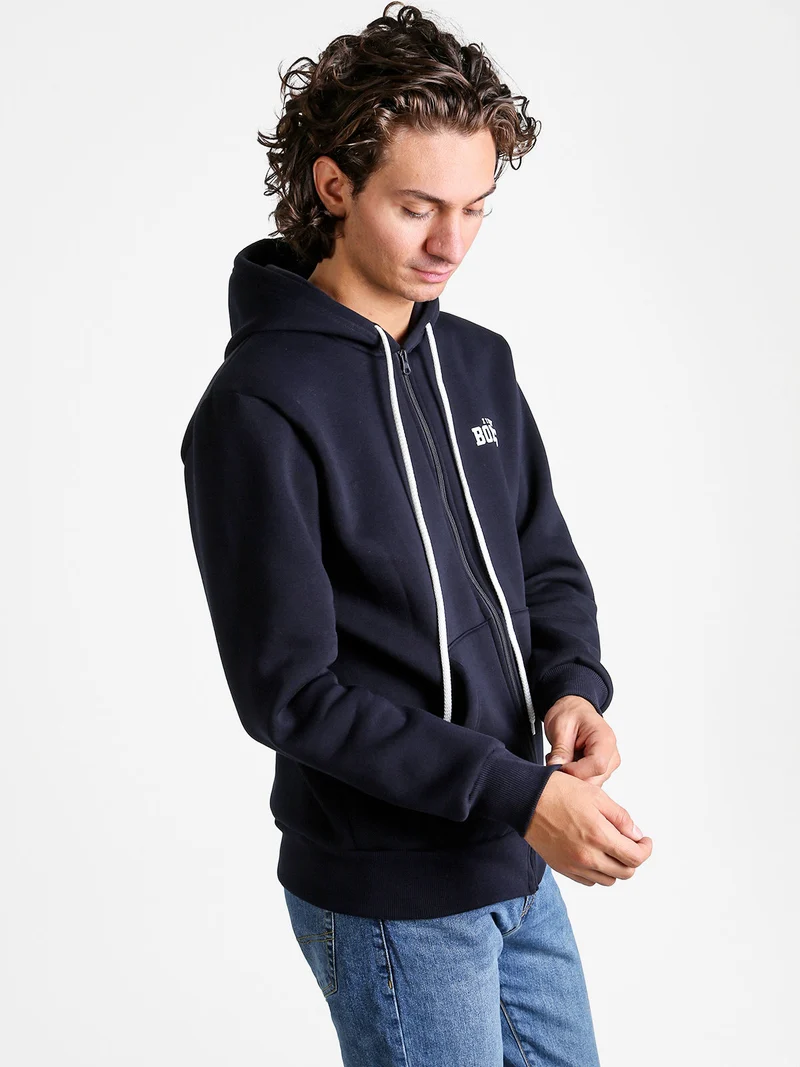 Felpa da uomo con cappuccio e zip - blu scuro
