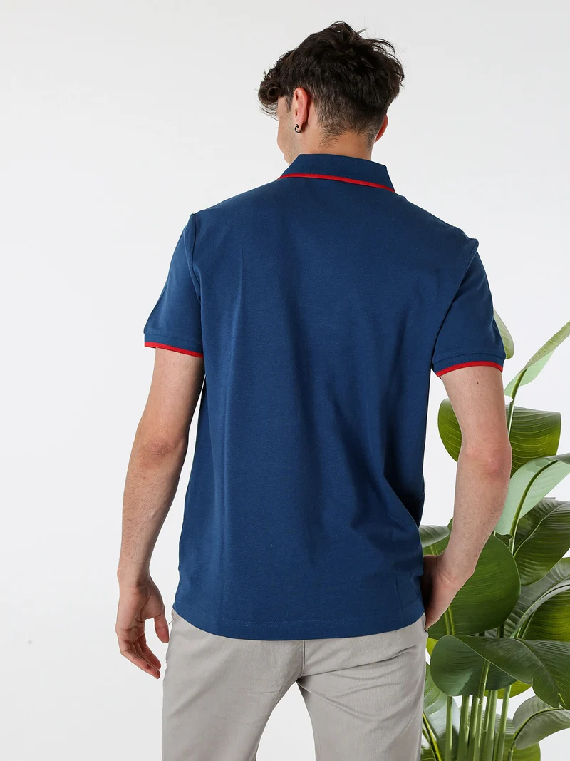 Polo da uomo in cotone a maniche corte - blu