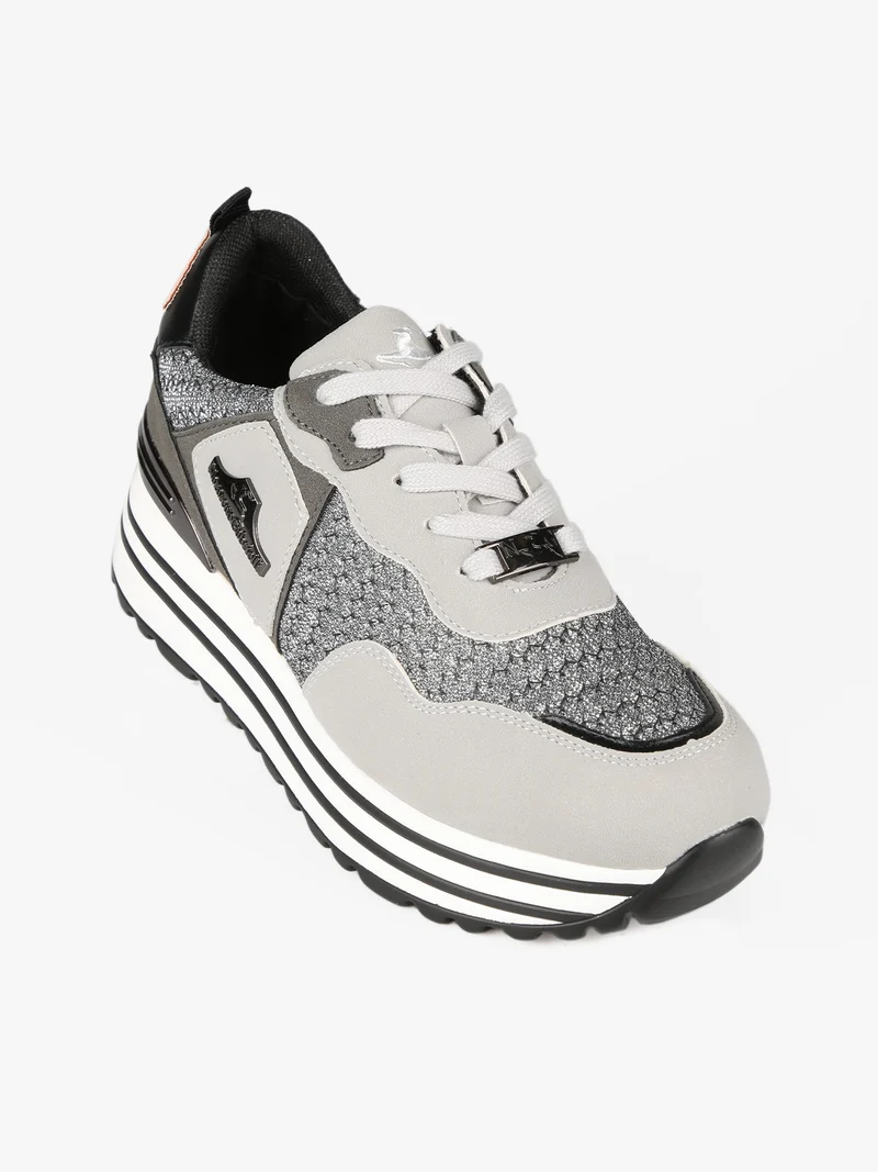 Sneakers donna brillantinate con platform - grigio