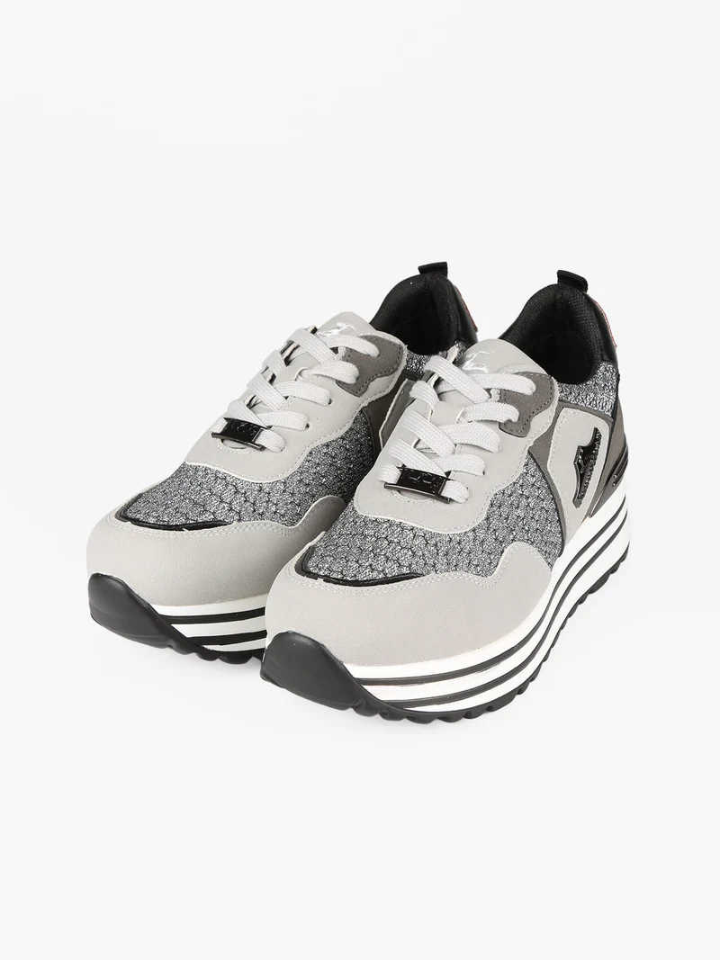 Sneakers donna brillantinate con platform - grigio