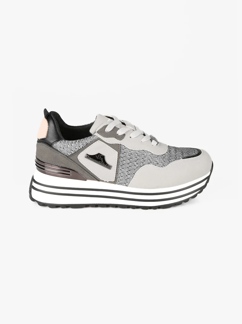 Sneakers donna brillantinate con platform - grigio