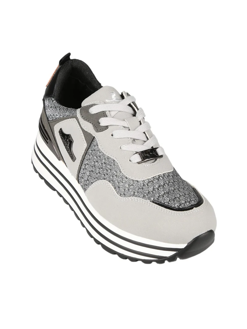 Sneakers donna brillantinate con platform - grigio
