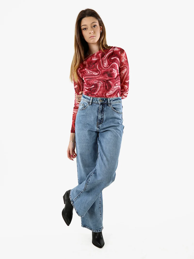 Top body donna a maniche lunghe con scollo a cascata - rosso