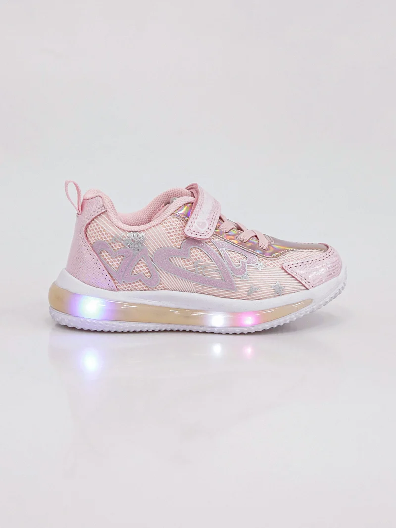 Sneakers da bambina con luci e cinturino a strappo - rosa