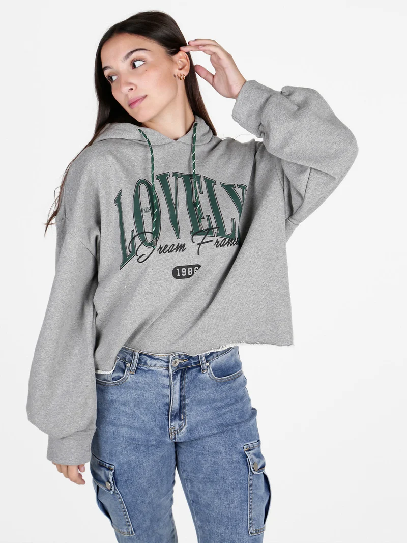 Felpa donna oversize con cappuccio - grigio
