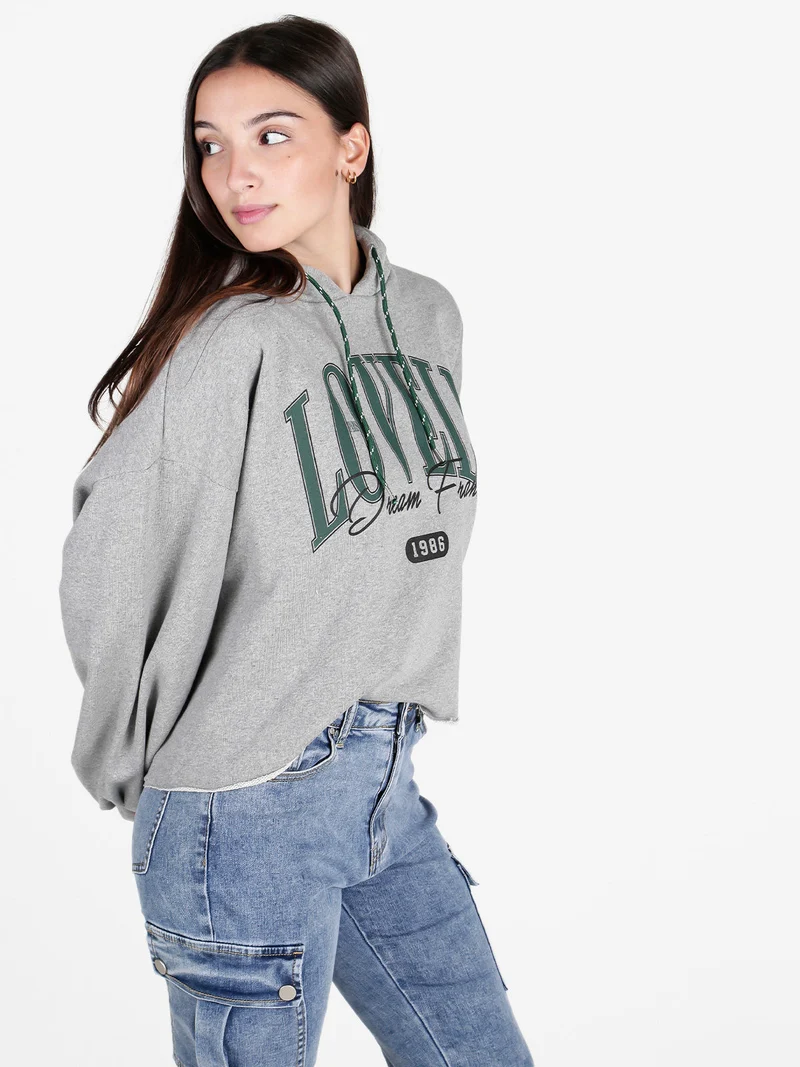 Felpa donna oversize con cappuccio - grigio