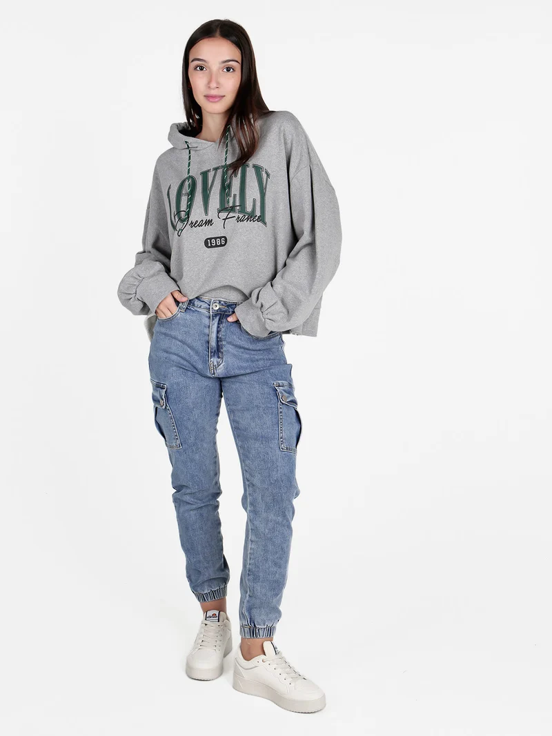 Felpa donna oversize con cappuccio - grigio
