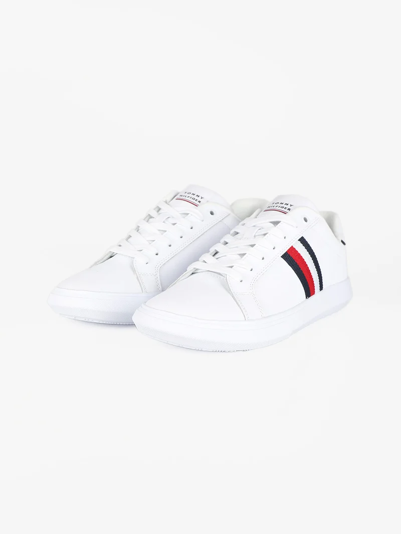 Corporate Leather Cup Stripes Sneakers in pelle da uomo - bianco