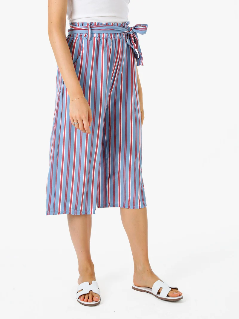 Pinocchietti donna estivi con stampa a righe verticali - blu