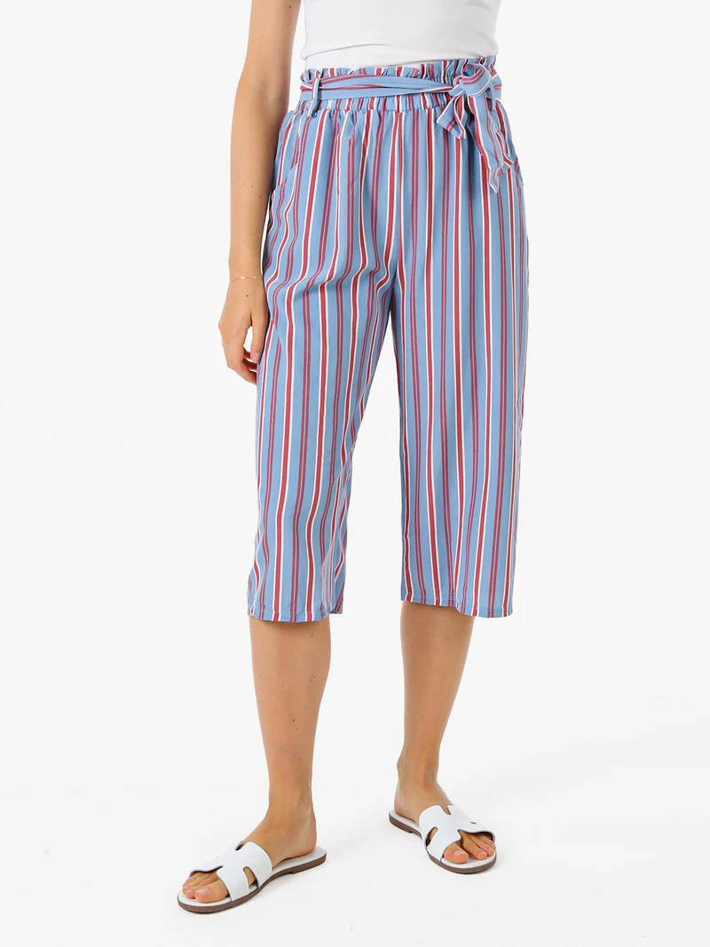 Pinocchietti donna estivi con stampa a righe verticali - blu