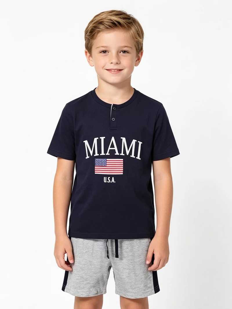 Pigiama corto bambino in cotone - blu scuro