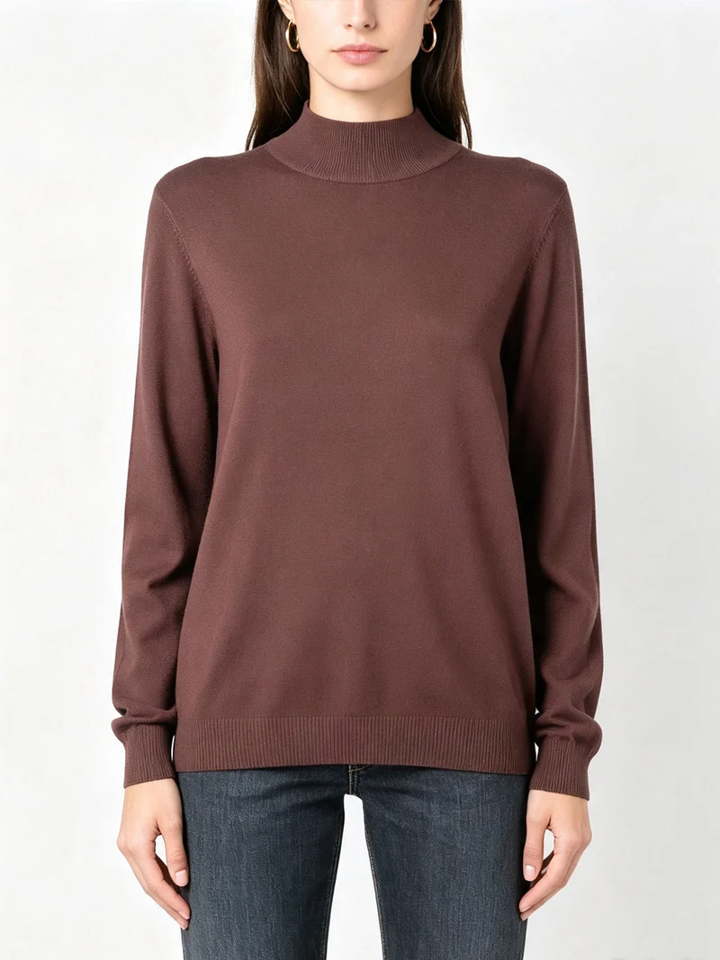 Pullover donna a lupetto in maglia - moro
