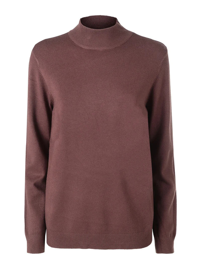 Pullover donna a lupetto in maglia - moro