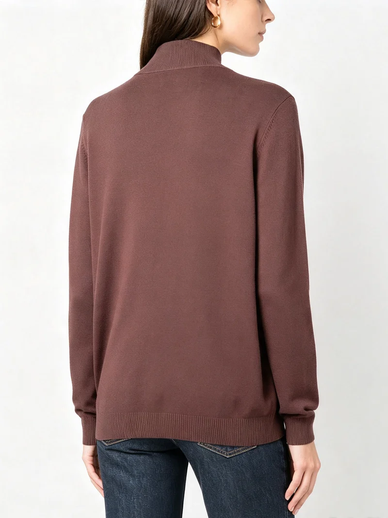 Pullover donna a lupetto in maglia - moro