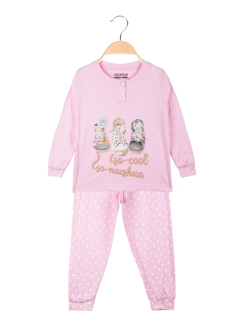 Pigiama lungo da bambina in cotone - rosa