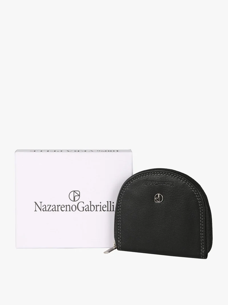 Portamonete in pelle con zip - nero