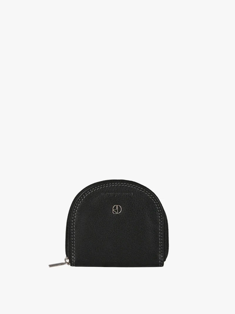 Portamonete in pelle con zip - nero