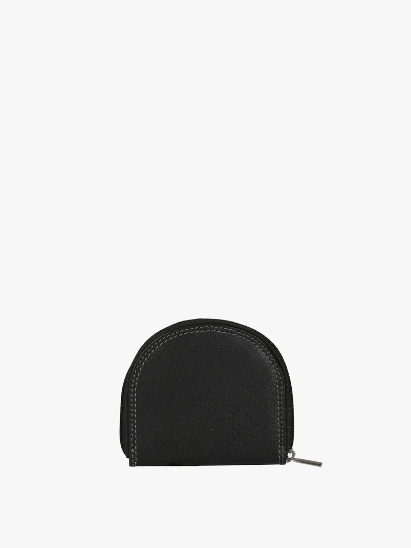 Portamonete in pelle con zip - nero