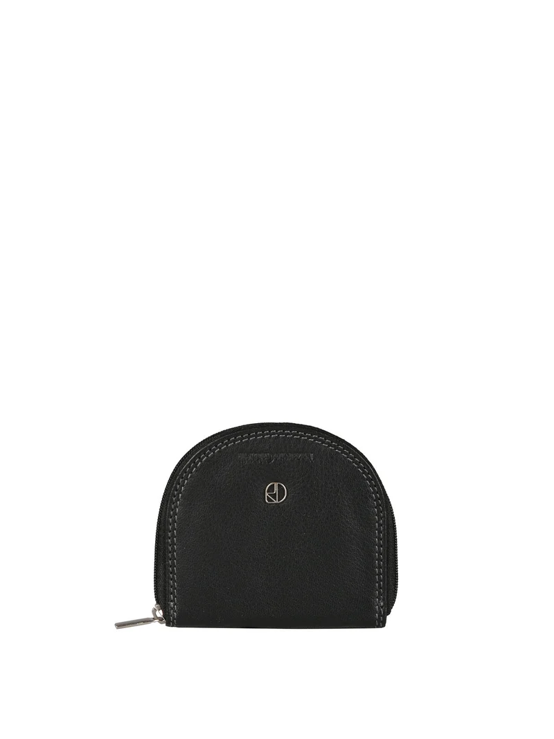 Portamonete in pelle con zip - nero