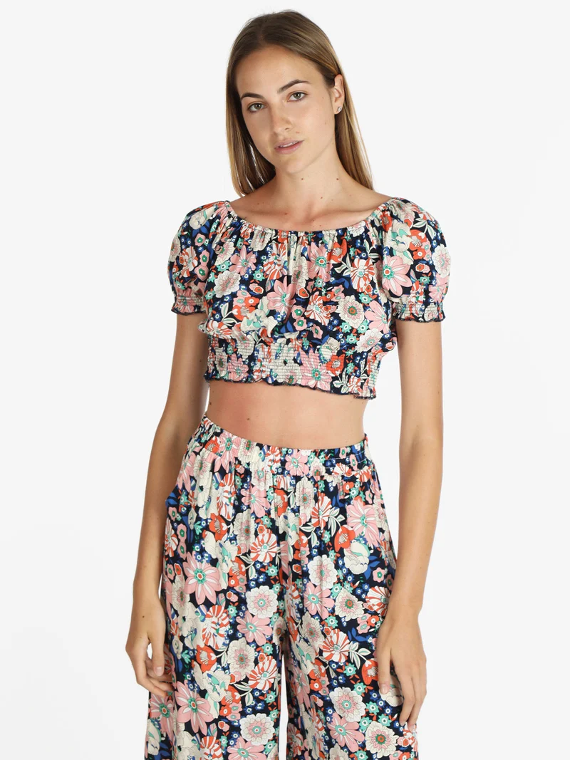 Top cropped floreale donna - rosa