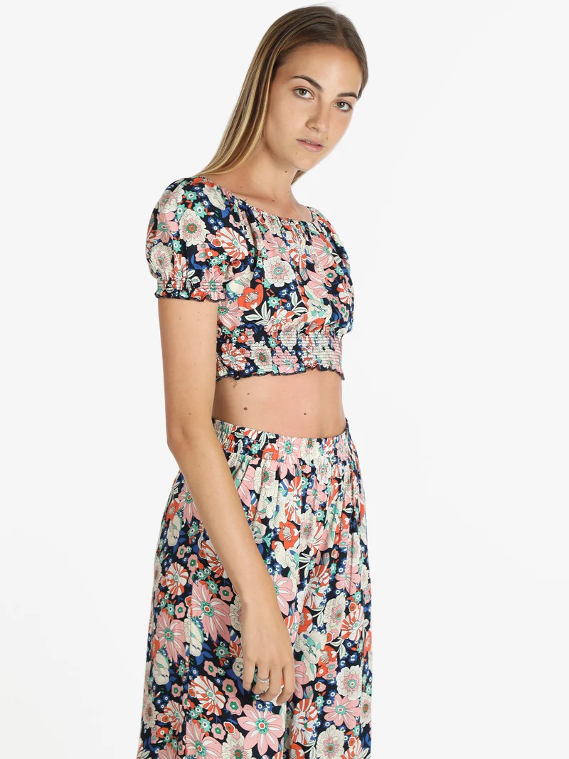Top cropped floreale donna - rosa
