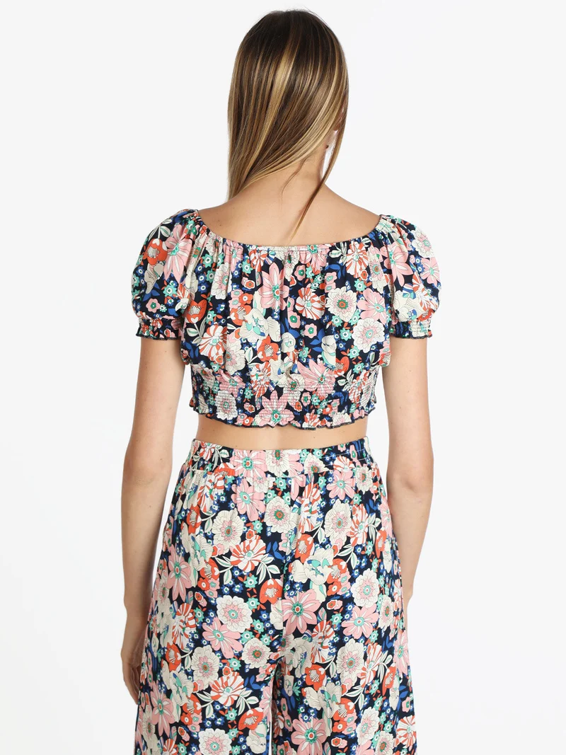 Top cropped floreale donna - rosa