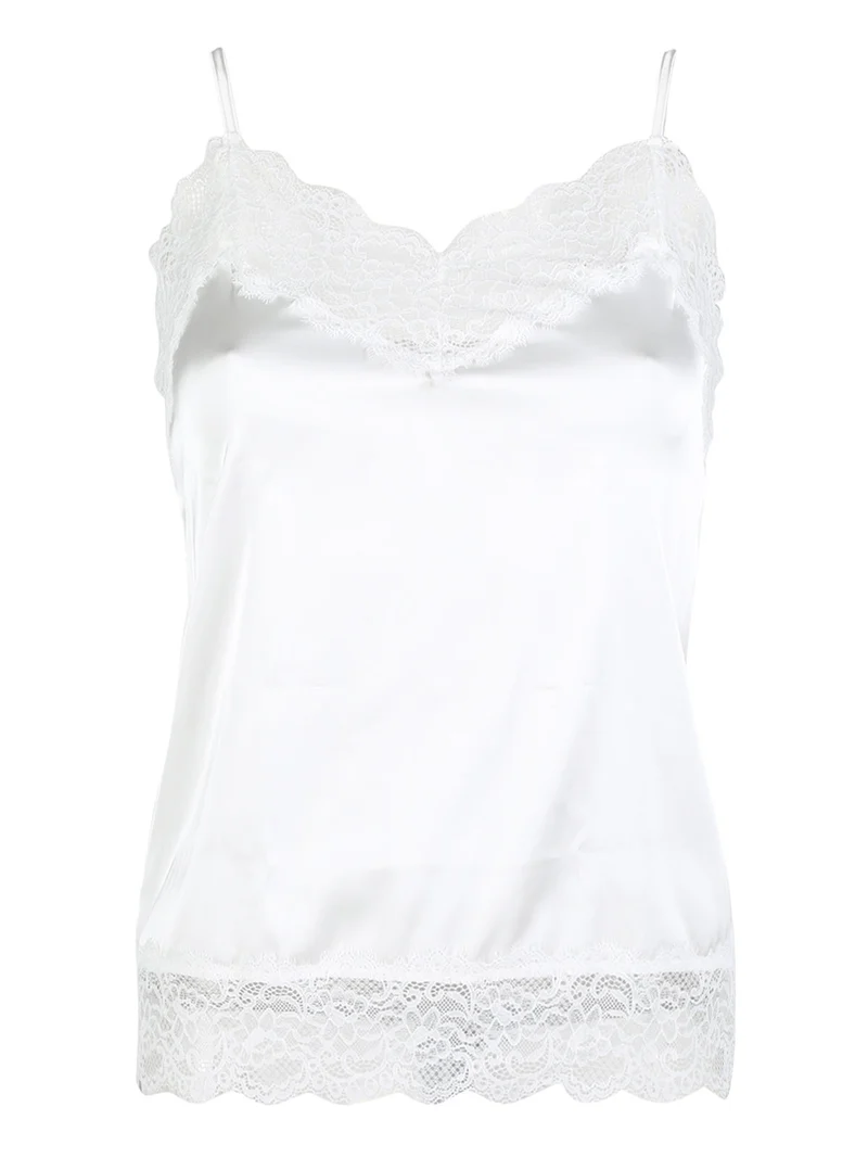 P0732M Top donna in raso satinato con pizzo - bianco
