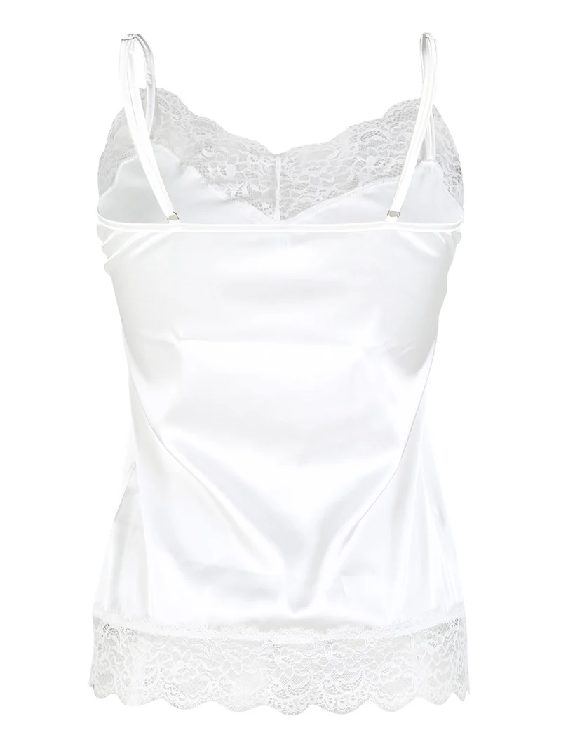 P0732M Top donna in raso satinato con pizzo - bianco