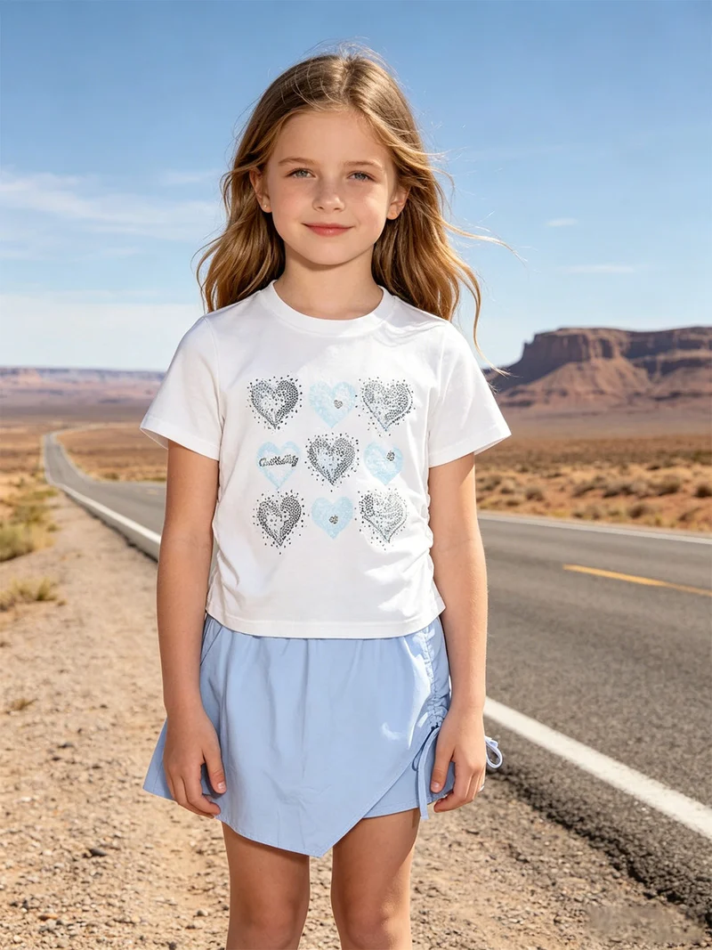 Completo da bambina con t-shirt e pantagonna - azzurro