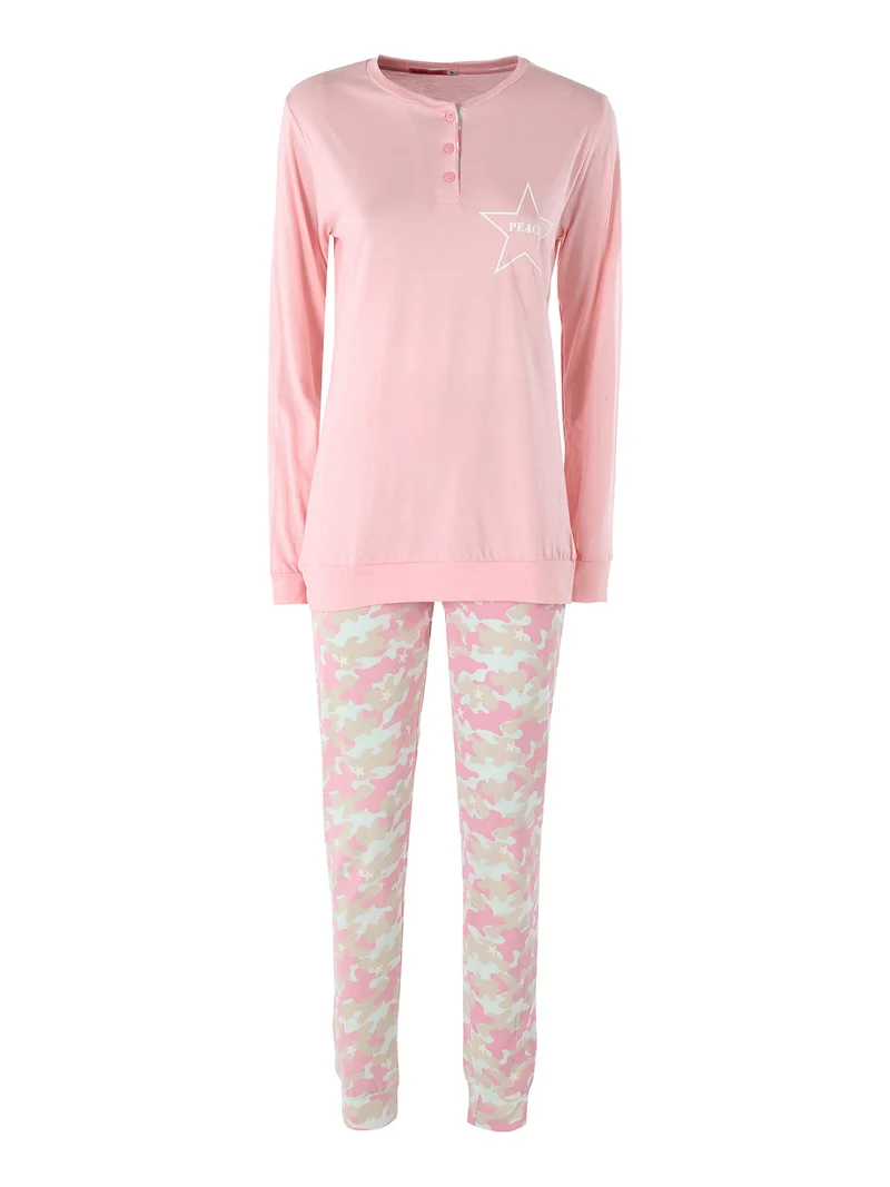 Pigiama lungo da donna in cotone - rosa