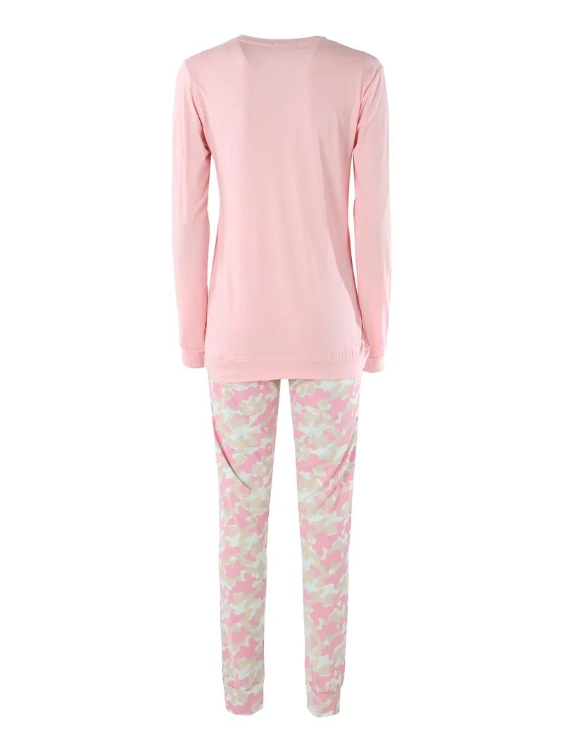 Pigiama lungo da donna in cotone - rosa