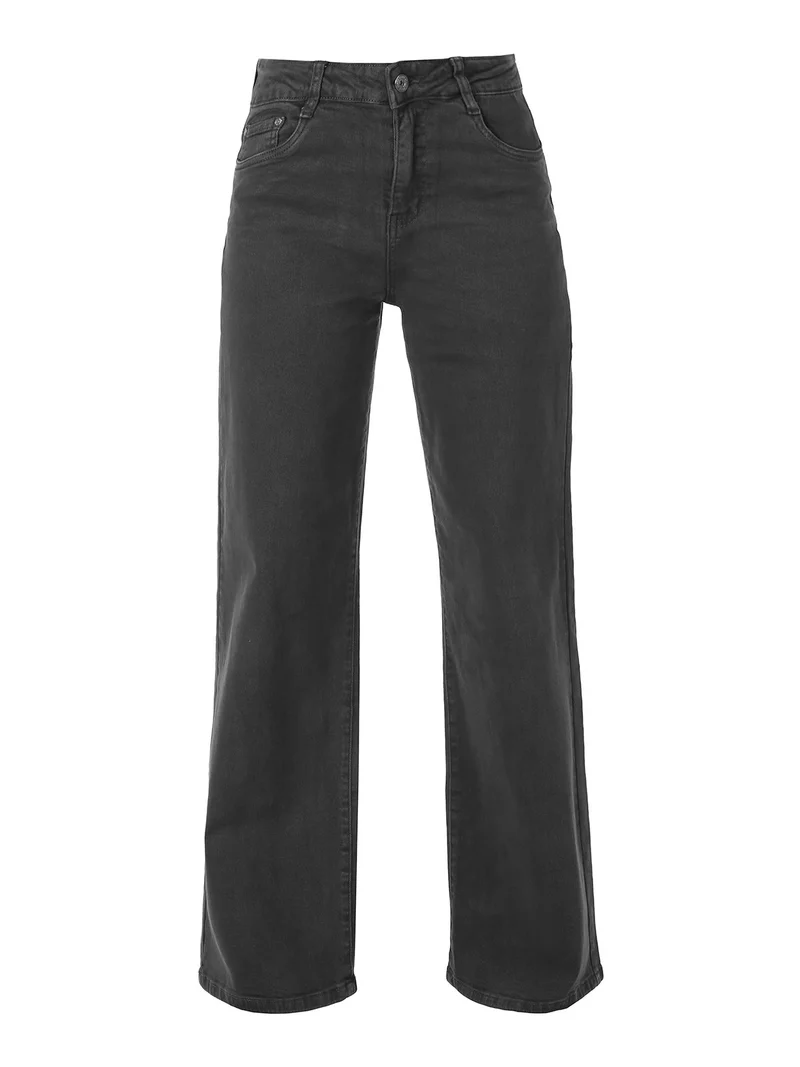 Jeans donna a vita alta con gamba larga - grigio