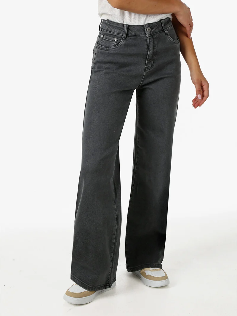 Jeans donna a vita alta con gamba larga - grigio