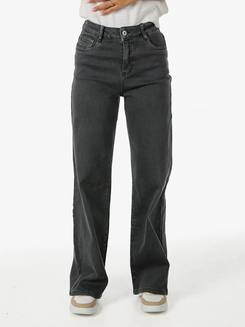 Jeans donna a vita alta con gamba larga - grigio