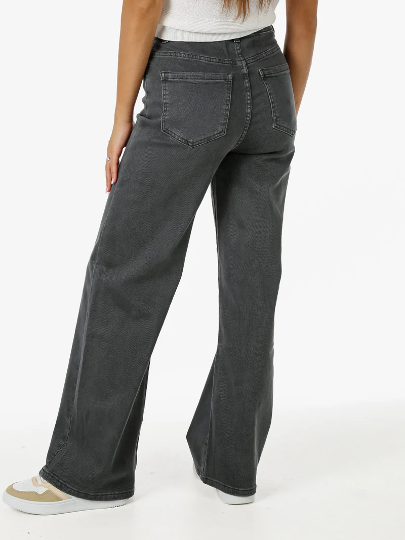Jeans donna a vita alta con gamba larga - grigio